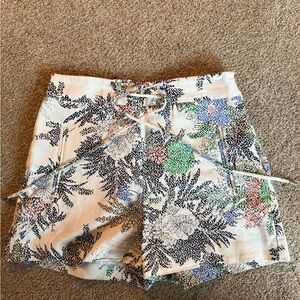 Zara COLLECTION Cream and Green High Waist Floral Shorts